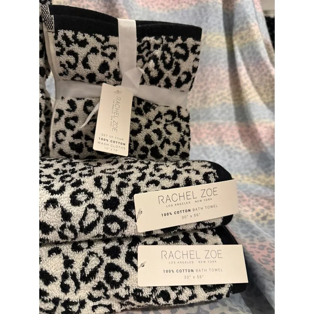 Rachel Zoe Leopard cheetahTowel Set Bath, Hand, Washcloths NWT reversable